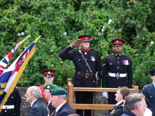 Armed Forces Day 2011, Salute taken by senior officer and VC McHarry. Ted Sandle in parade with Royal Marine veterans.