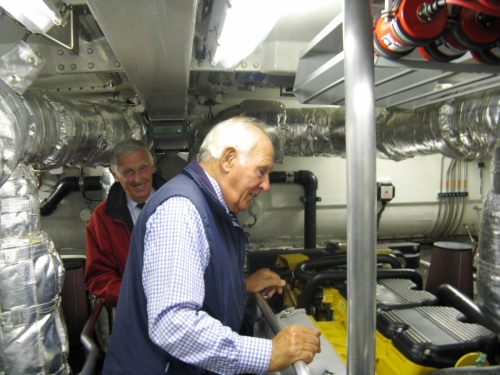 Awayday visit to Bembridge Lifeboat,  2011. Hedley brothers looking at engine.